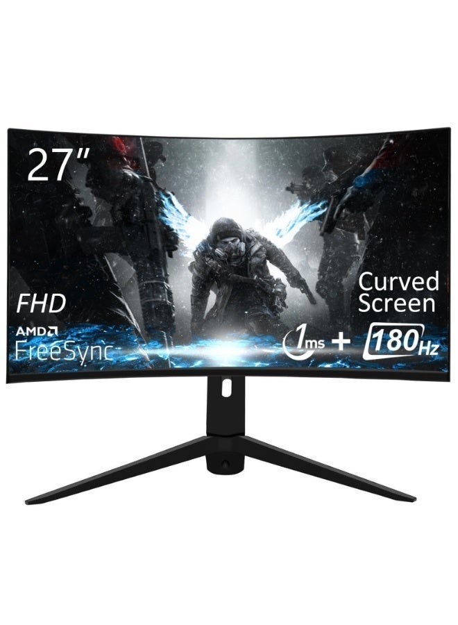 27 Inch Curved Gaming Monitor 180Hz, 1920 * 1080p 1ms Freesync Computer Monitor with LED Backlit, 1800R Curved Screen Monitor, Built-in Speaker, RGB Backlight, HDMI, DP, USB with Lifting & Rotating Stand - Image 1